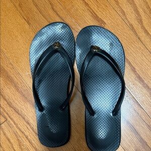 Tory Burch Black Flip Flop Sandals with Gold Logo